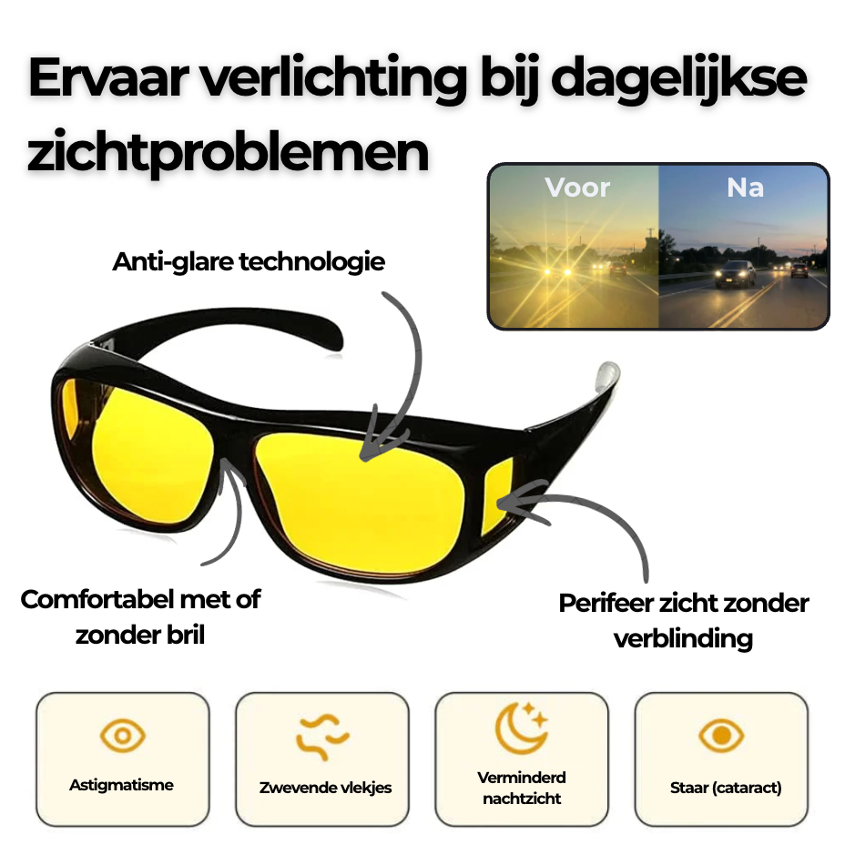 NightVision Nachtbril | Voor Rustiger en Veiliger Nachtelijk Rijden